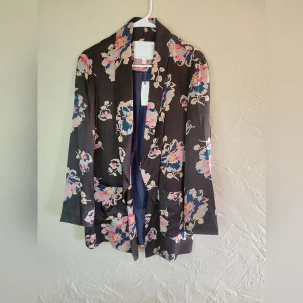 Anthropologie ett:twa Floral Tavie open front satin blazer, sz XS New with Tags - Picture 4 of 11